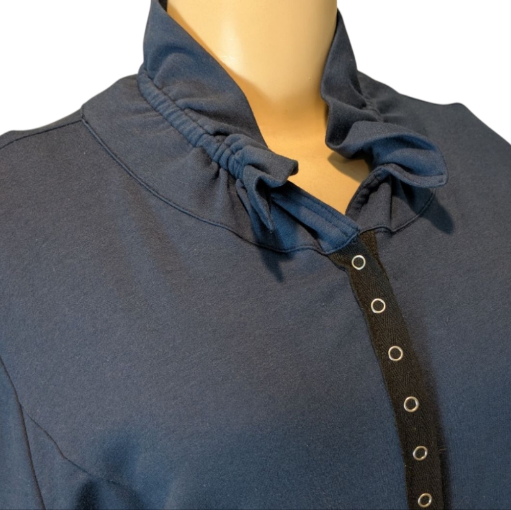 Chalet Blue Jersey Knit Snap Button Front Drawstring Back Longsleeve Dress Small - Picture 5 of 17